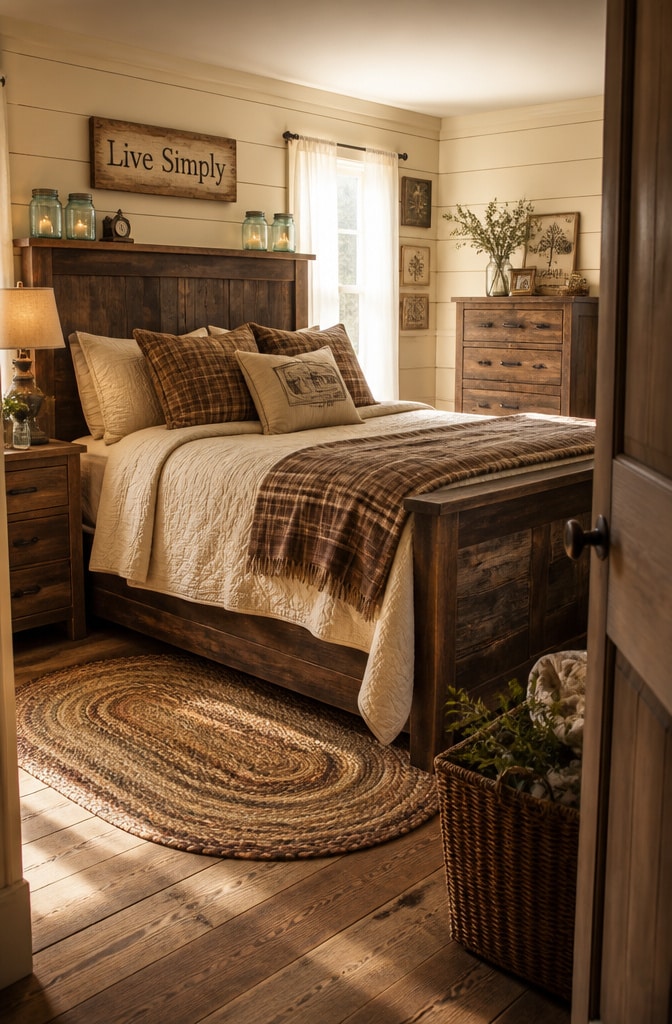 Farmhouse Beige and Brown Bedroom