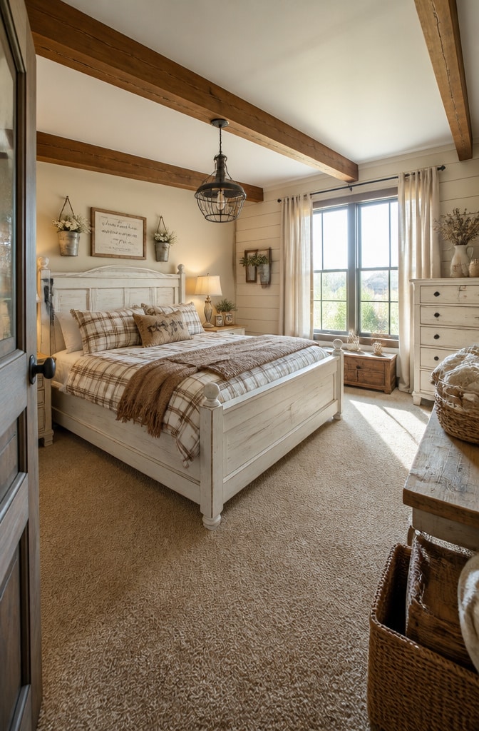 Farmhouse Brown Carpet Bedroom