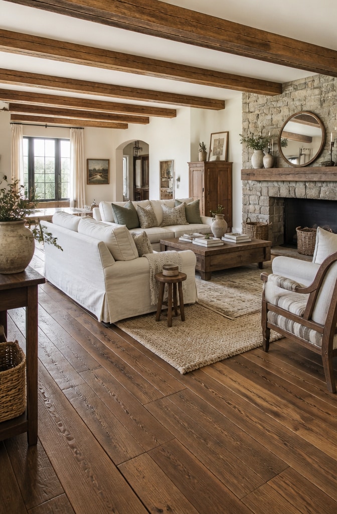 Farmhouse Brown Floor Country Living Room