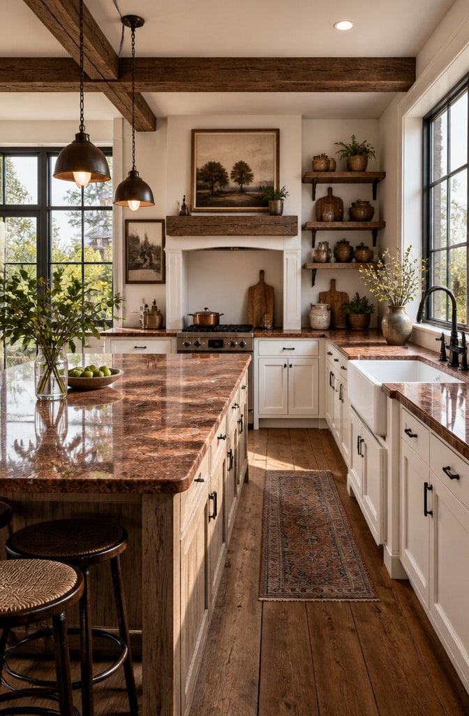 Farmhouse Chic Red Granite Kitchen