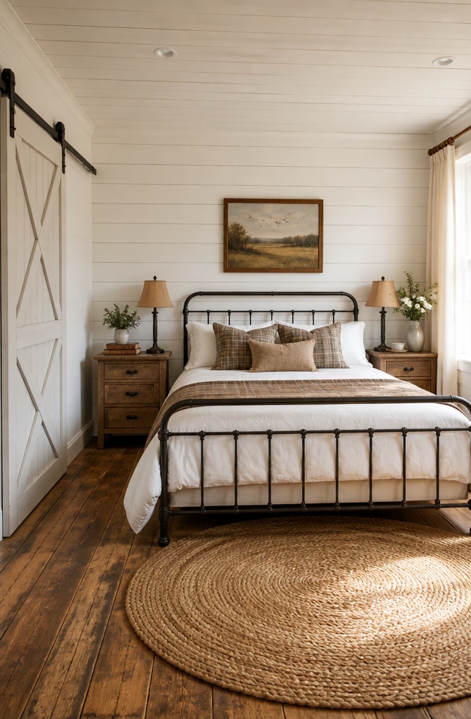 Farmhouse Chic White and Brown Bedroom