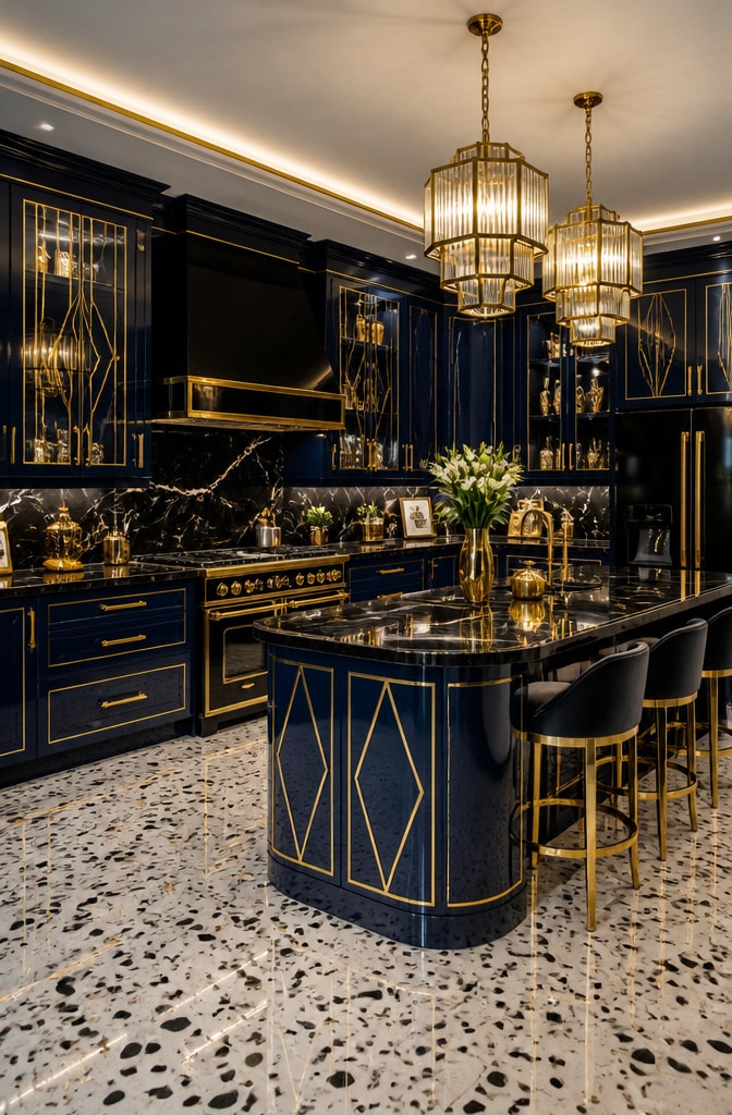 French Blue Art Deco Kitchen Elegance