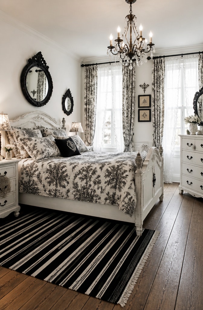 French Country Black and White Bedroom