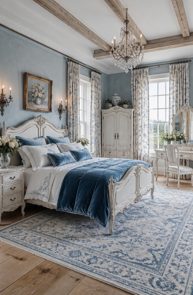 French Country Blue Farmhouse Bedroom