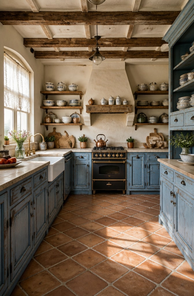 French Country Blue Kitchen