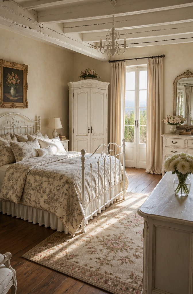 French Country Cream and White Bedroom