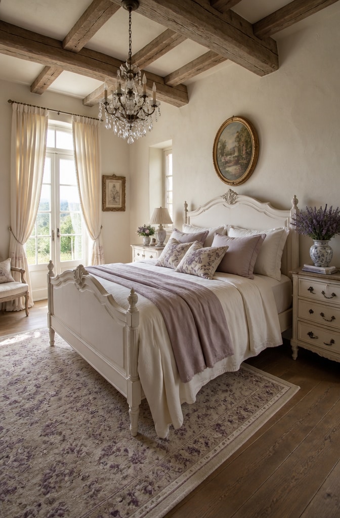 French Country Farmhouse Bedroom with Elegant Details