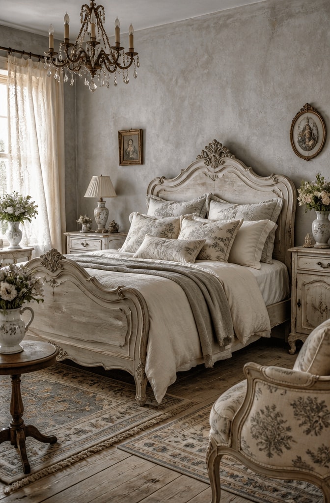 French Country Grey and Beige Bedroom