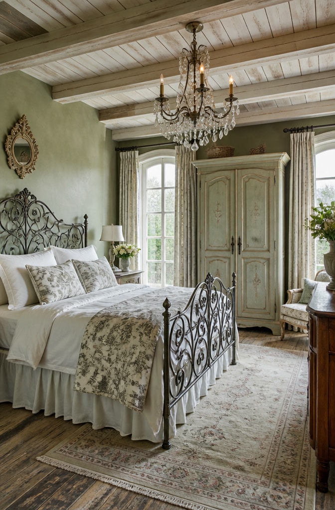French Country Sage Green Farmhouse Bedroom