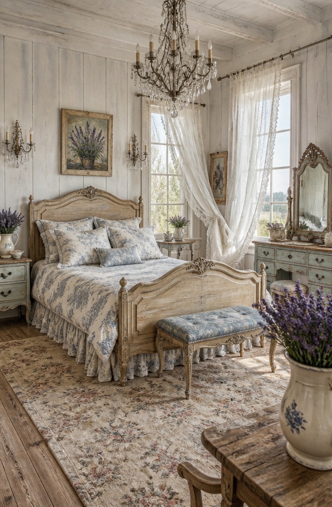 French Country Vintage Farmhouse Bedroom