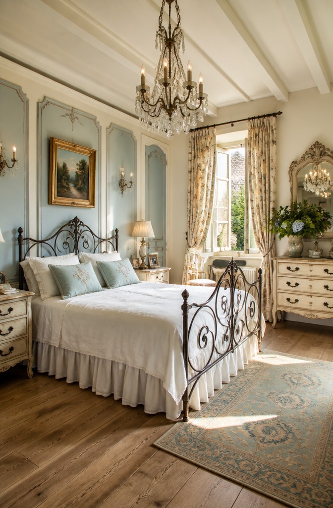 French Country White Comforter Bedroom