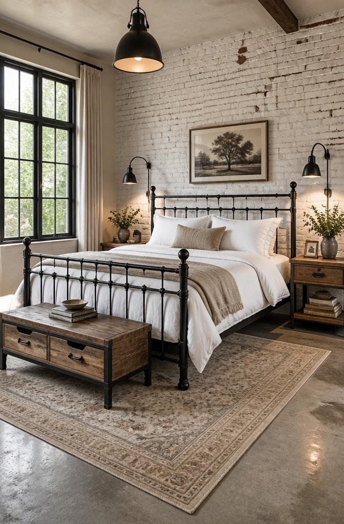 French Farmhouse Bedroom with Industrial Touches