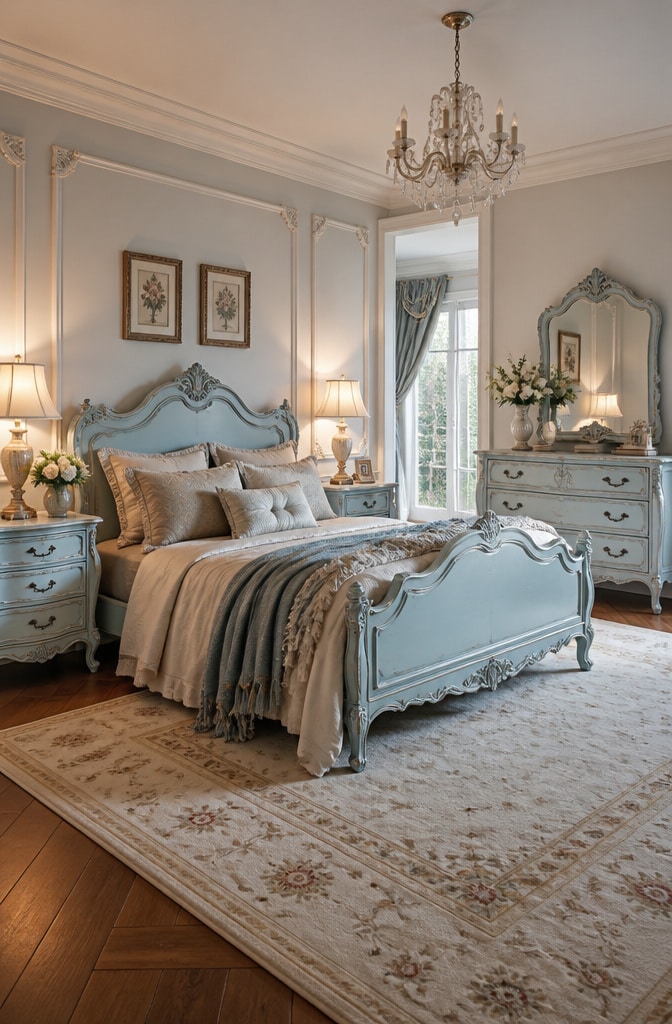 French Provincial Soft Blue Bedroom Set