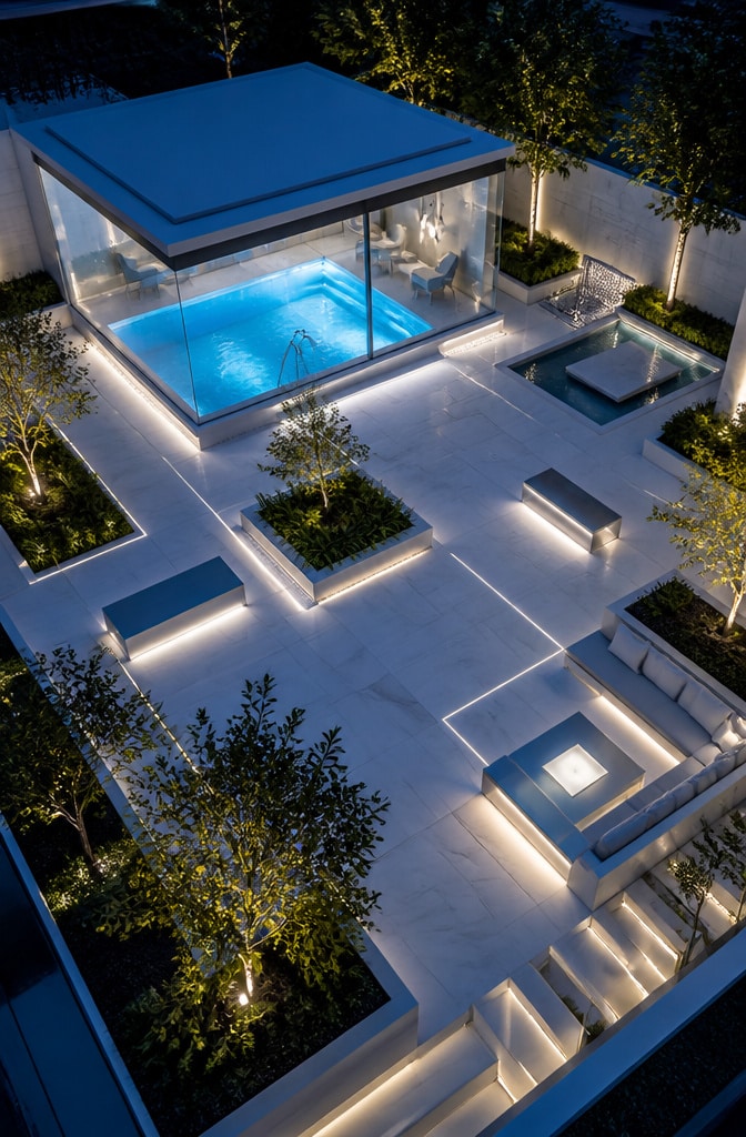 Futuristic Courtyard Plunge Pool with Glass Walls