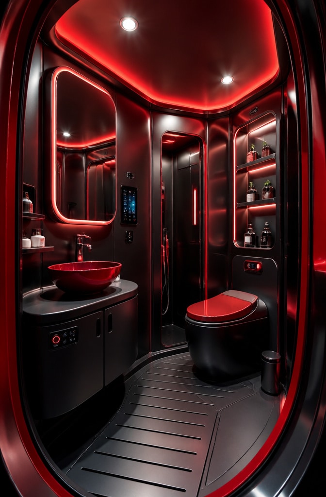 Futuristic Red and Black Bathroom Pod