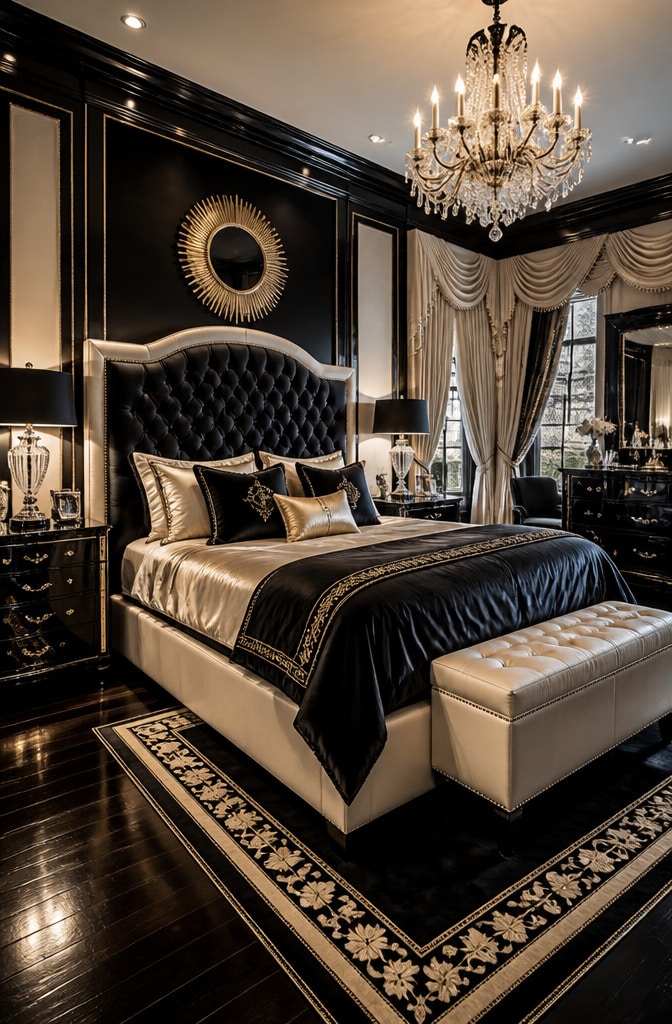 Glam Hollywood Black and Cream Bedroom