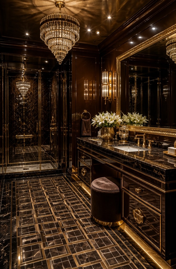 Glam Hollywood Brown and Gold Bathroom
