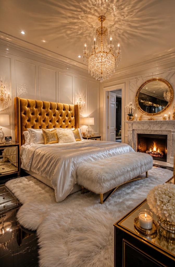 Glam Hollywood White and Gold Bedroom