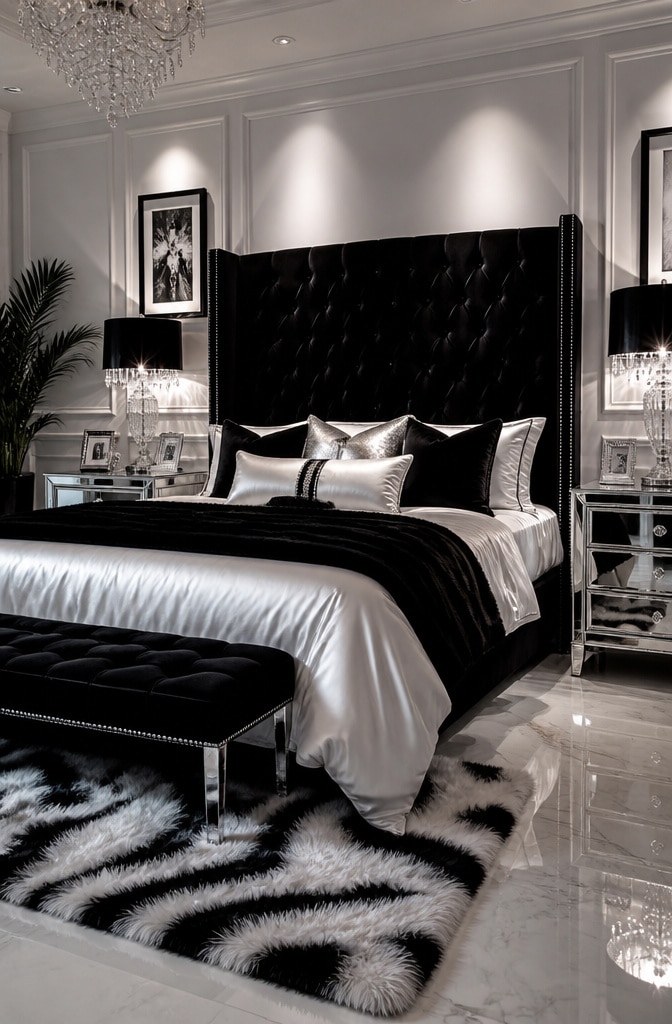 Glamorous Black and White Hollywood Bedroom