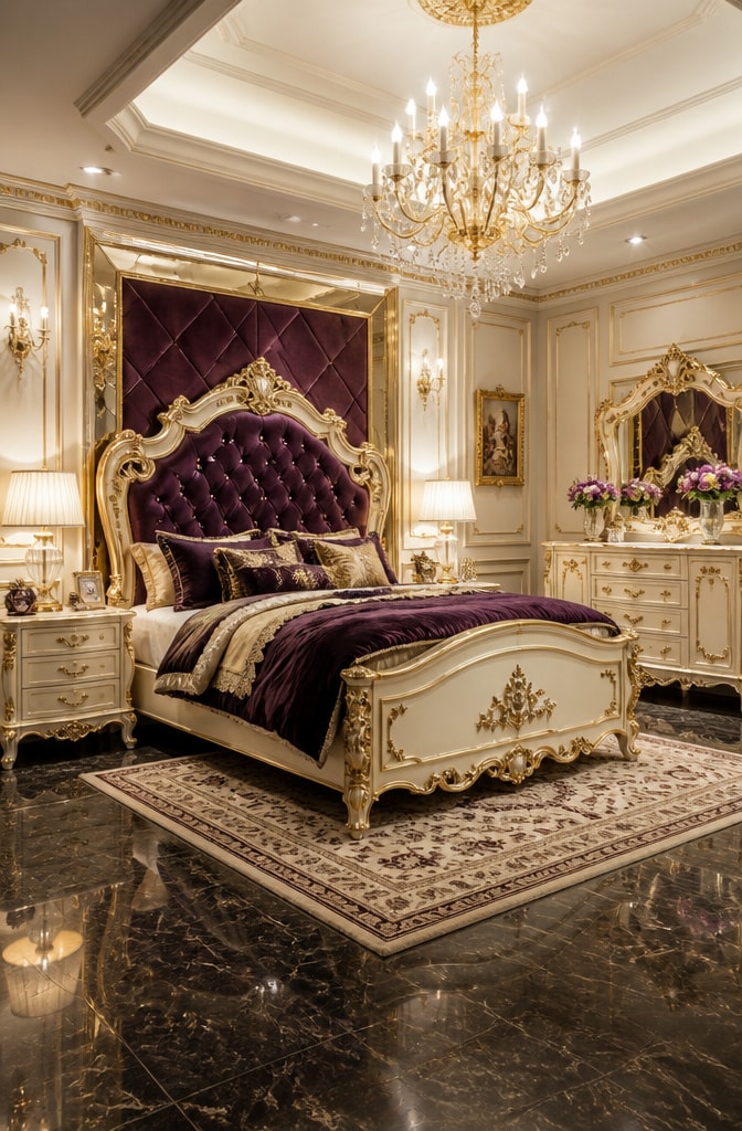 Glamorous Gold Leaf Accent Bedroom Set
