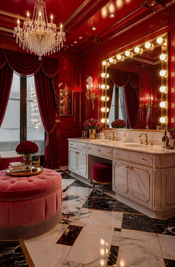 Glamorous Pink and Scarlet Hollywood Bathroom