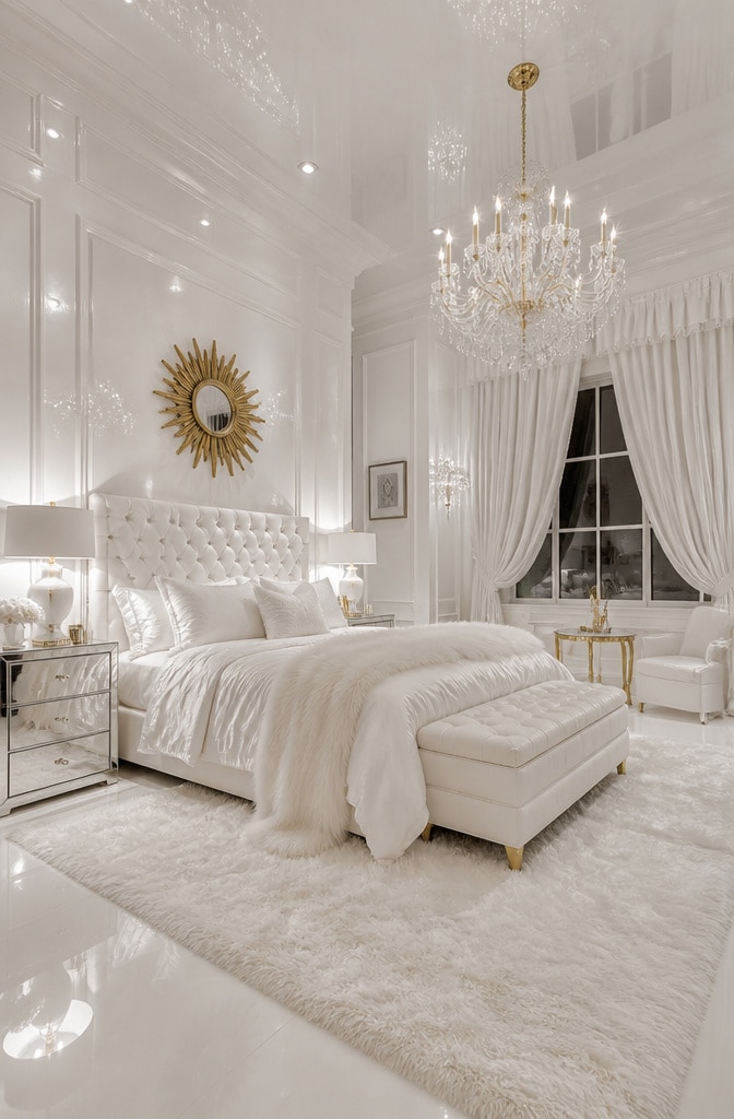Glamorous White Hollywood Regency Bedroom