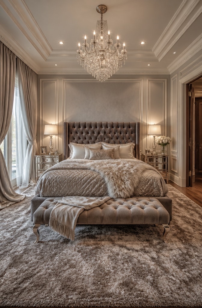 Glamorous White Velvet Curtains Bedroom