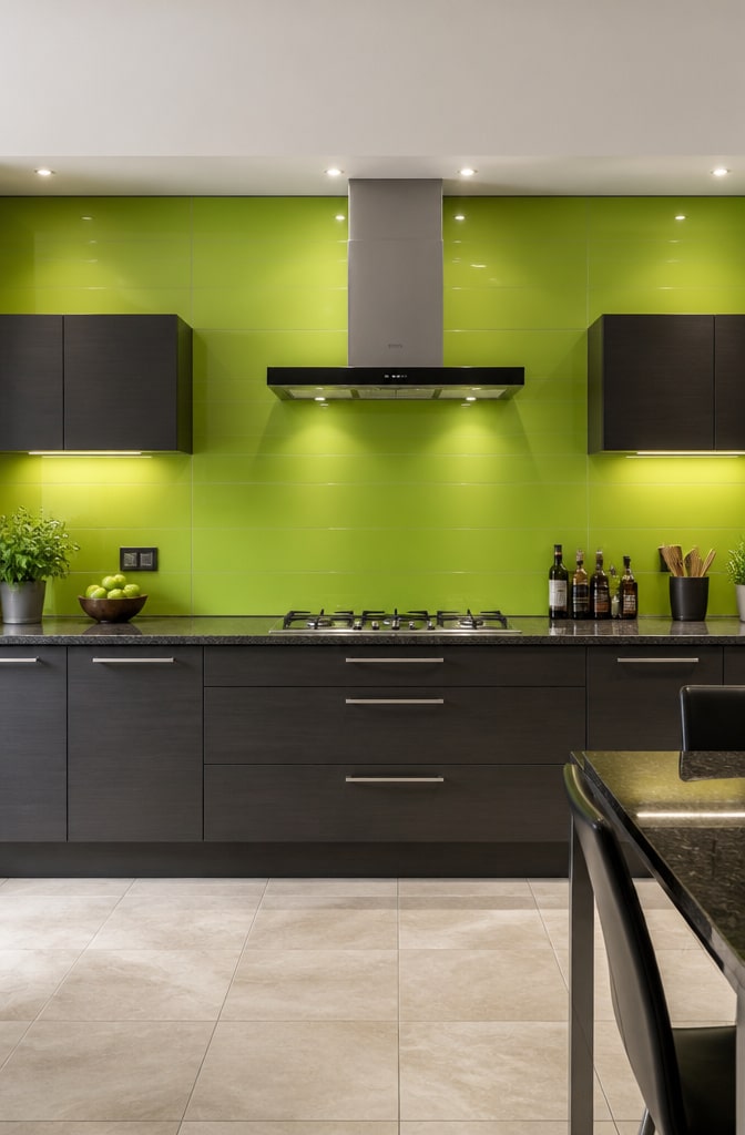 Glossy Apple Green Large Format Tile Backsplash