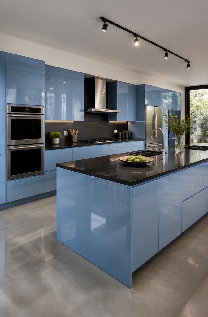 Glossy Light Blue Contemporary Cabinets