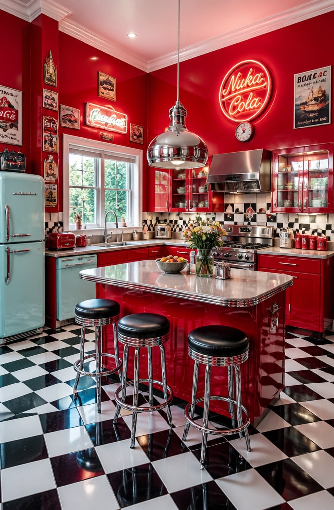 Glossy Red Retro Diner Kitchen