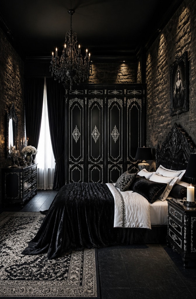 Gothic Black and White Cupboard Bedroom