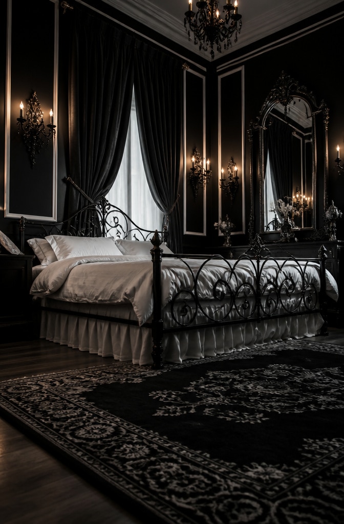 Gothic Black and White Dramatic Bedroom
