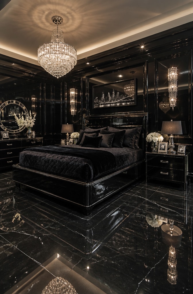 High-Gloss Black Luxe Bedroom