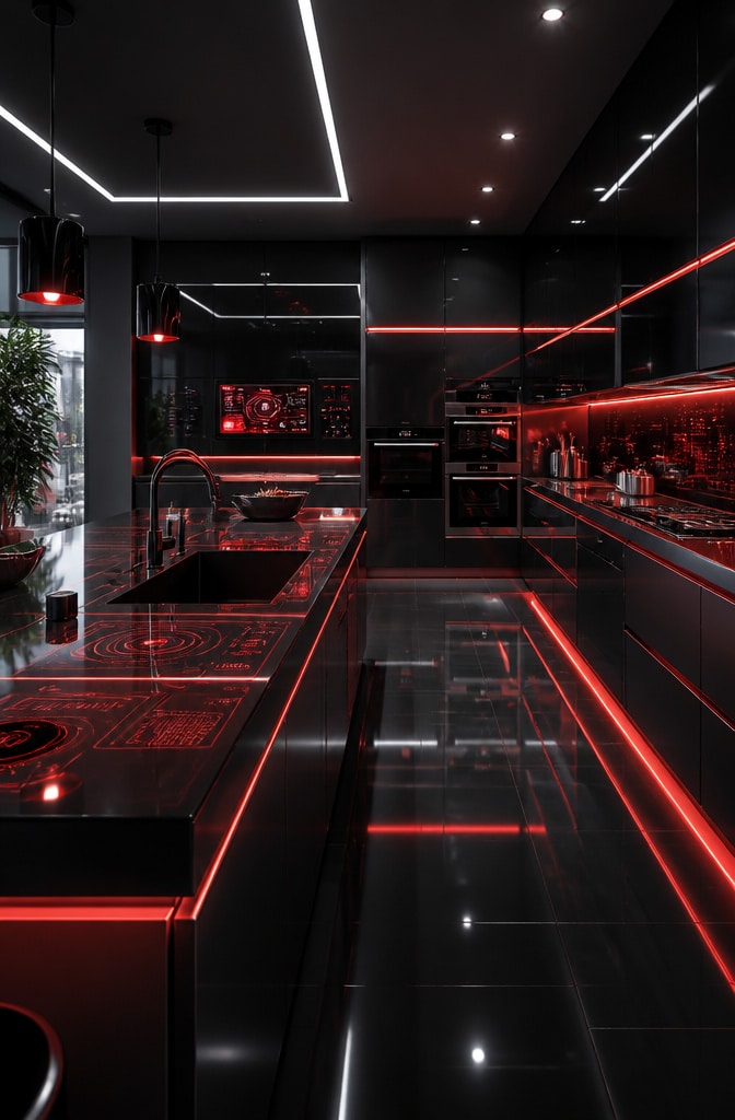 High-Tech Red and Black Futuristic Kitchen