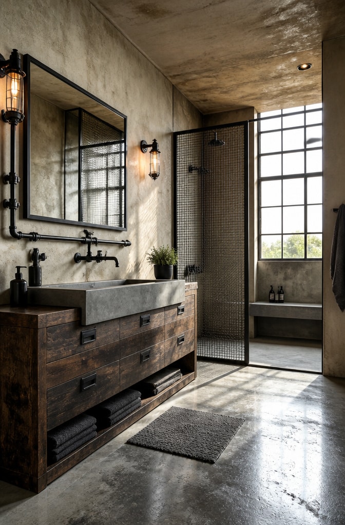 Industrial Beige and Brown Bathroom