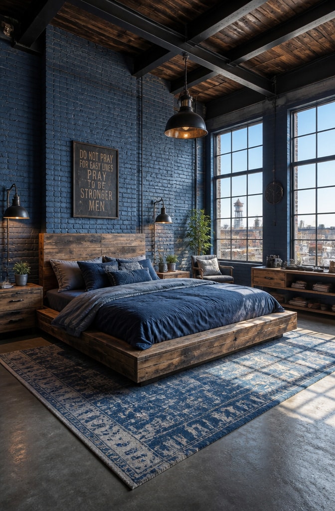 Industrial Blue Farmhouse Bedroom