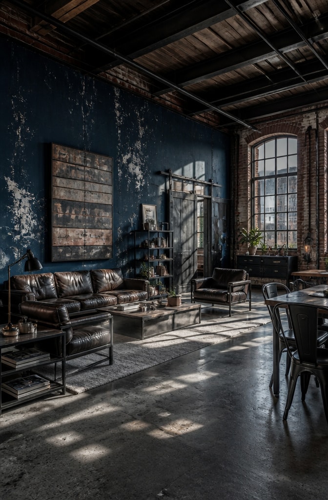 Industrial Blue Loft Living Room