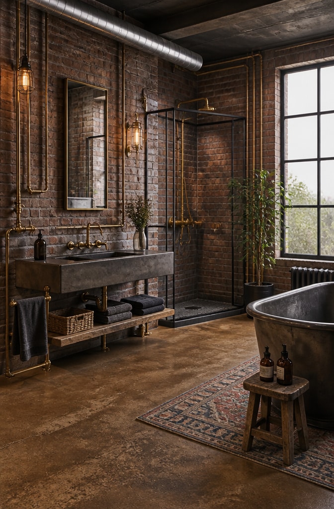 Industrial Brown and Gold Bathroom Loft