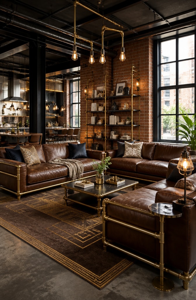 Industrial Brown and Gold Loft Living Room