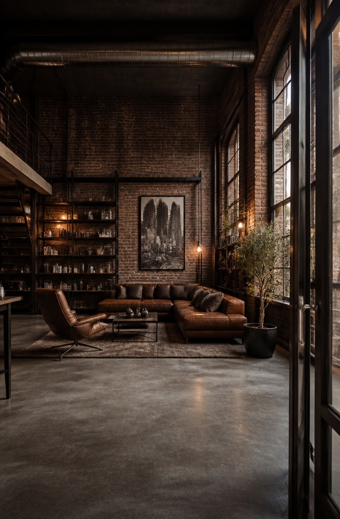 Industrial Brown Loft Living Room