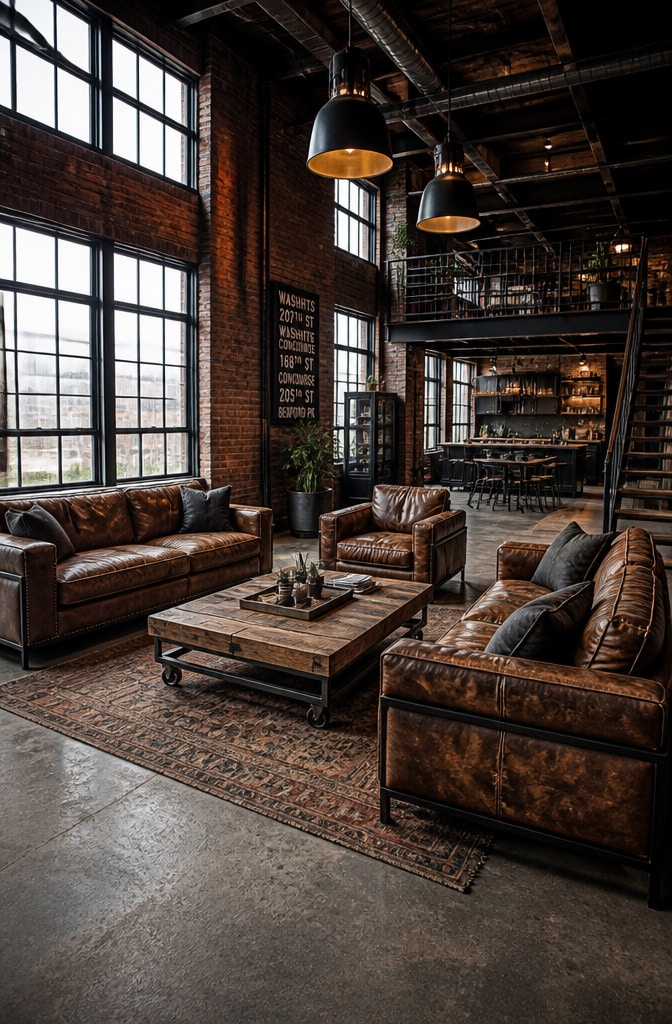 Industrial Brown Loft Living Room