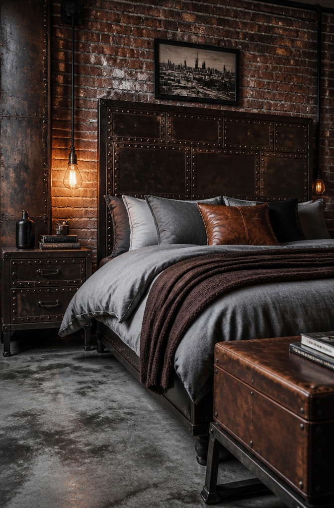 Industrial Brown Metal Headboard Bedroom