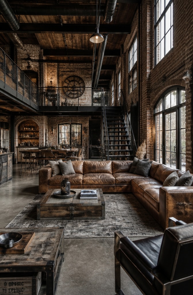 Industrial Brown Walls Living Room