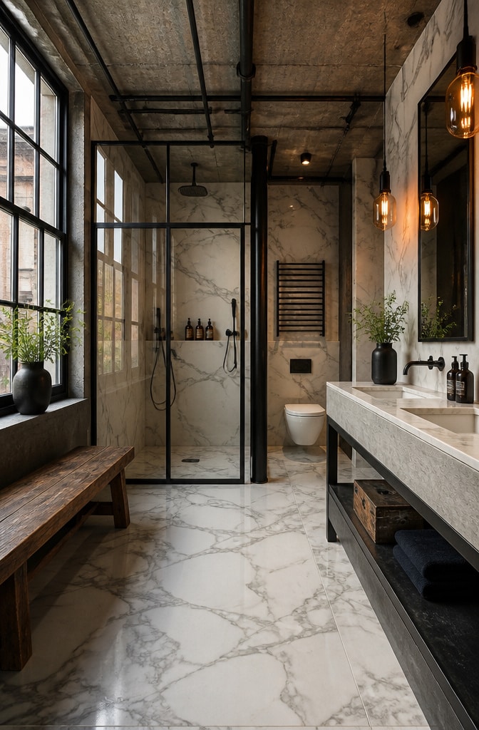 Industrial Carrara Marble Bathroom