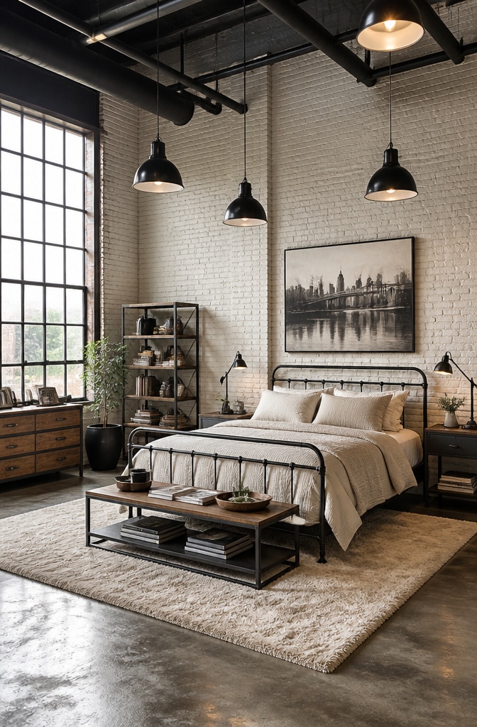 Industrial Chic Black and Cream Bedroom