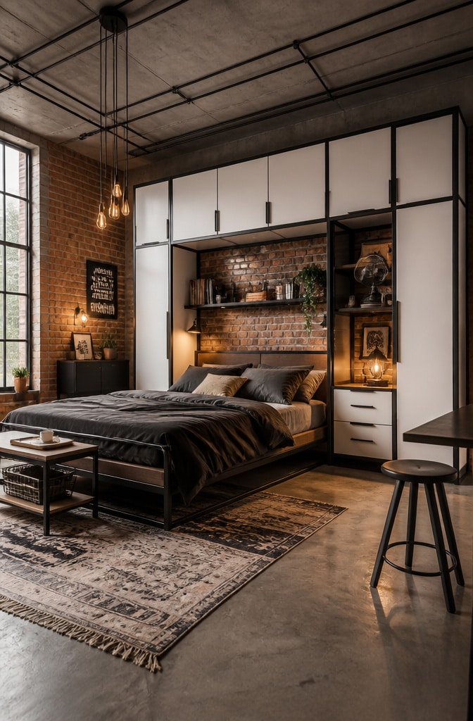 Industrial Chic Black and White Cupboard Bedroom
