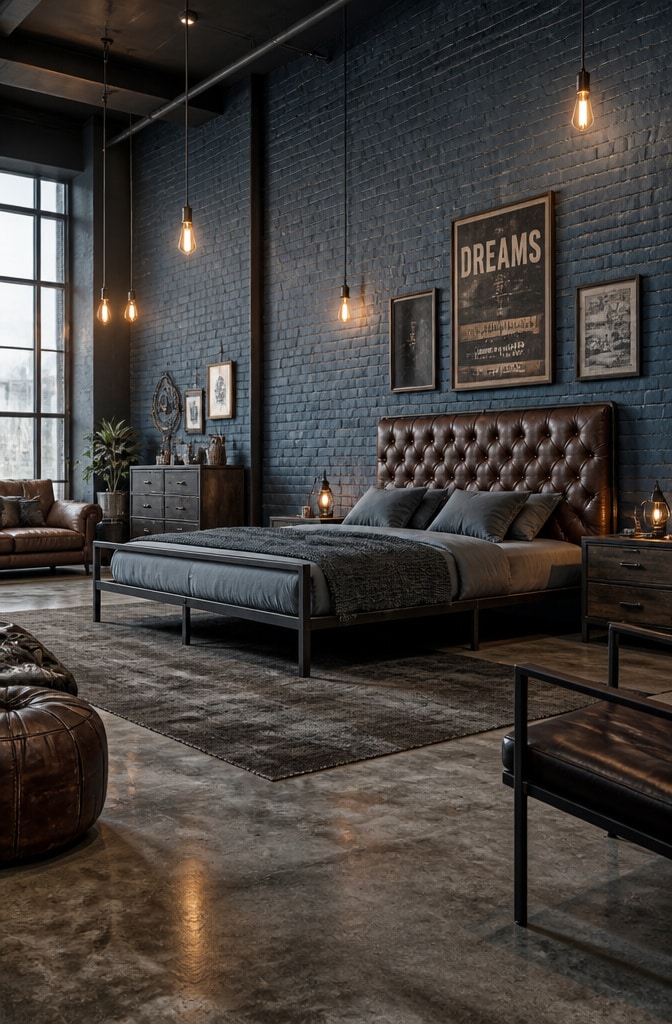 Industrial Chic Blue and Brown Bedroom