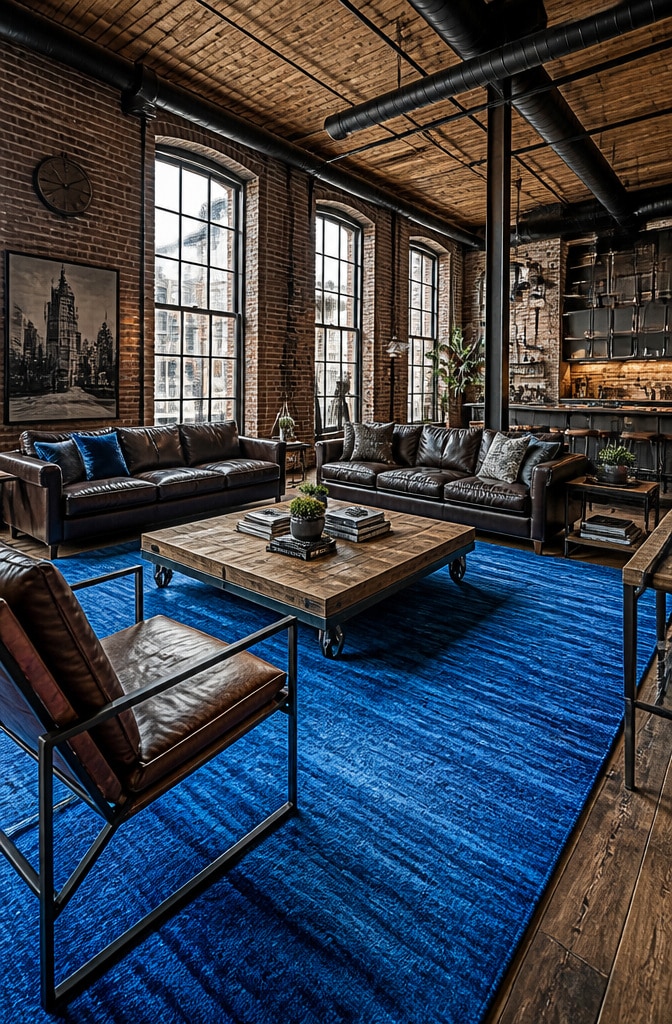 Industrial Chic Blue Carpet Living Room