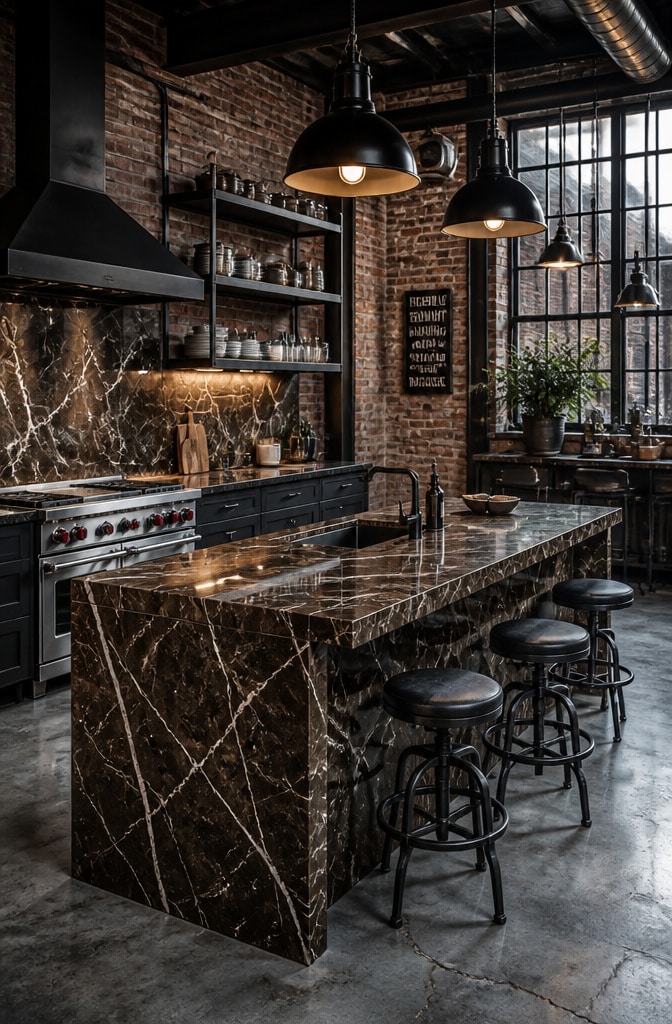 Industrial Chic Brown Marble Kitchen