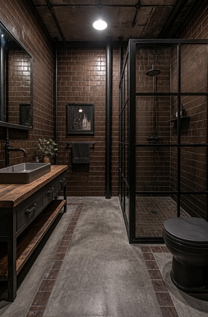 Industrial Chic Brown Tile Bathroom